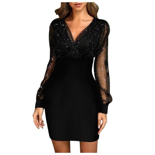 Black Retro Elegant Mini Party Dress