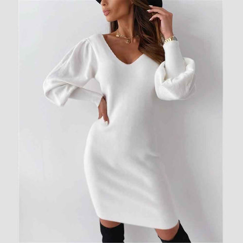 Backless Lace V-neck Long Sleeve Dress