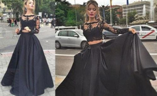 Elegant Black Chiffon Long Maxi Lace Dress