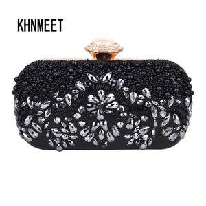 Black Beaded Clutch Bag Luxury Pochette Handbag