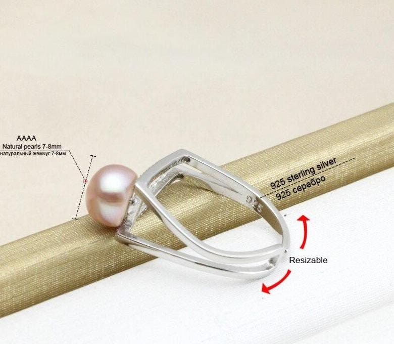 Chic elegant pearl sterling silver adjustable ring